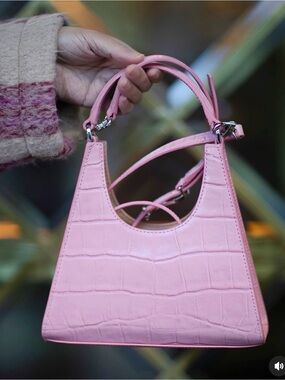 STAUD Mini Rey Croc-Embossed Leather Crossbody Bag – Pink